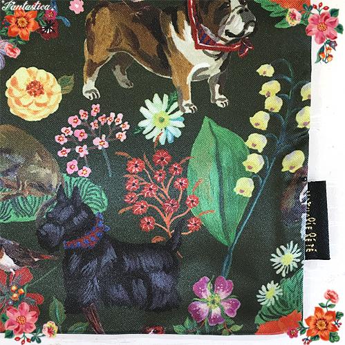 ナタリー・レテ サテン・ドローストリングポーチ ドッグ&フラワー 犬