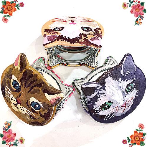 ナタリー・レテ コンパクト・ミラー キャット タフィー 茶白猫の手鏡