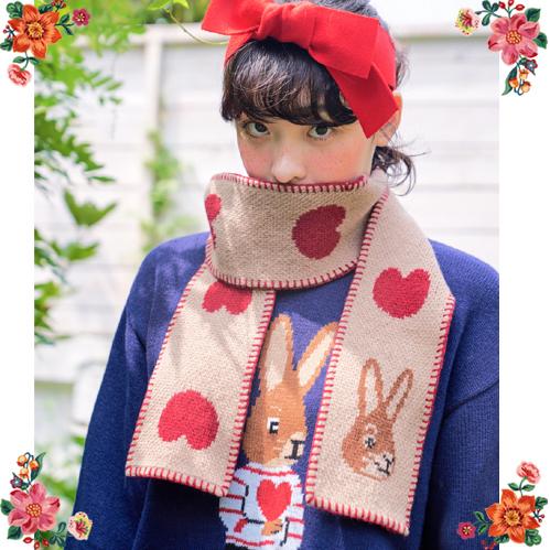 【NILEPERCH】うさぎハートマフラー スタイ付 ナタリー・レテ マフラー ハート・バニー うさぎとハートのマフラー