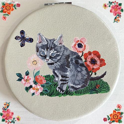ナタリー・レテ コンパクト・ミラー キャット サバトラ猫の手鏡 Mirror
