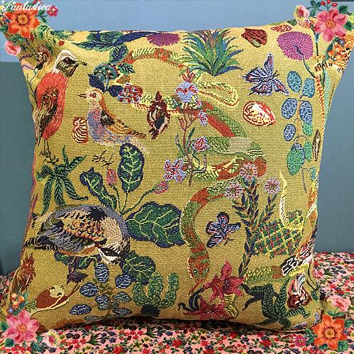 新品　ナタリーレテ　クッションカバー　バード　45×45cm 鳥　とり　ゴブラン ナタリー・レテ クッションカバー フラワー&バード 花と野鳥のゴブラン