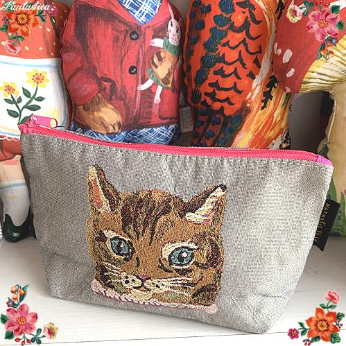 NathalieLete ナタリーレテ Nathalie Lete Embroidered cat face pouch Gray catフェイスポーチ 510882