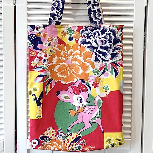 彰藝坊 客家花布トートバッグ バンビ・レッド・ラージ 小鹿の花布  