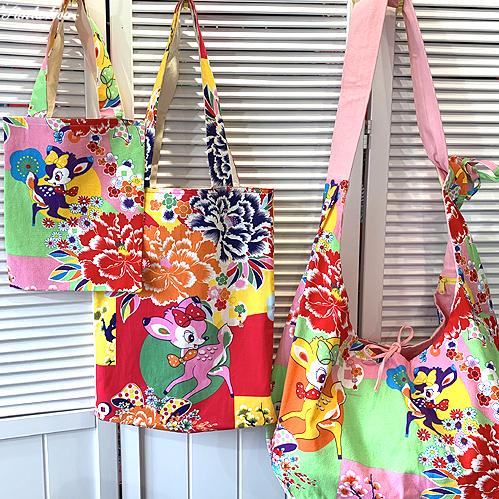 彰藝坊 客家花布トートバッグ バンビ・レッド・ラージ 小鹿の花布  