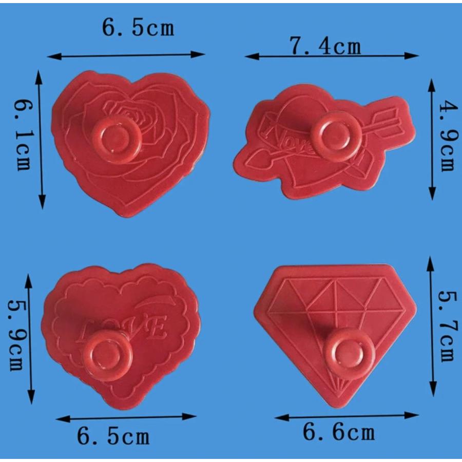 スタンプ式クッキーカッター★バレンタイン型4個セット♪ハート型バラ型ローズ薔薇ダイヤモンド型ジュエル型宝石型キューピッド型クッキー型LOVE型｜fantasticoco｜04