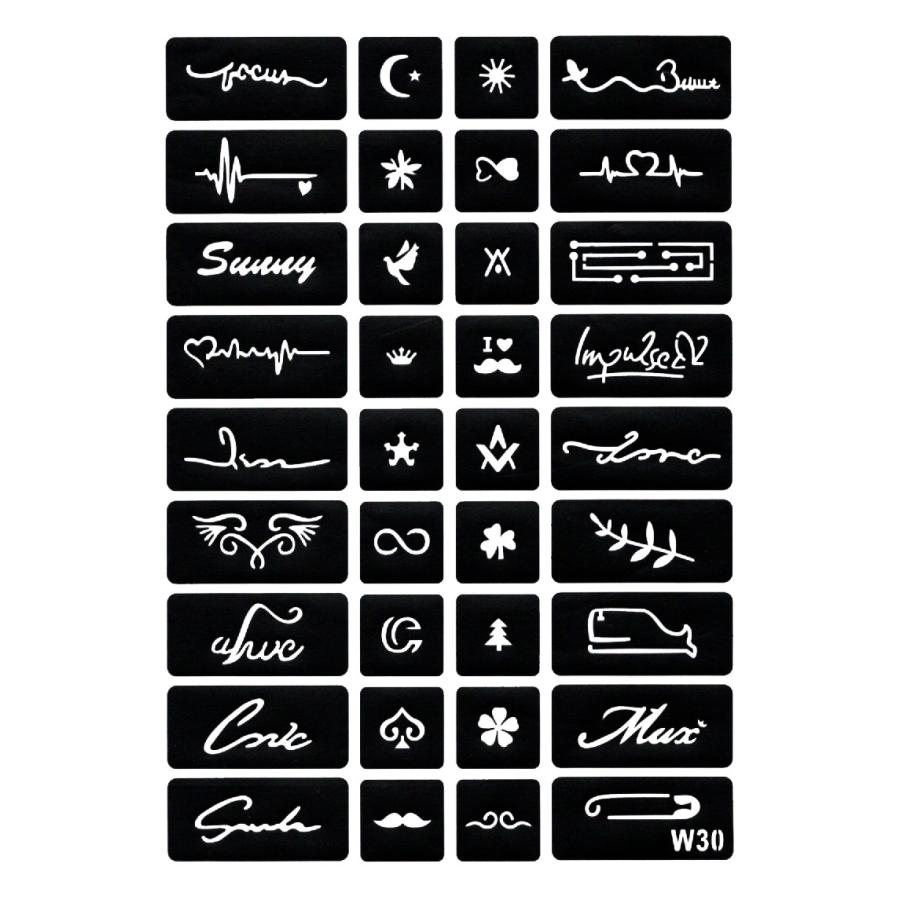 ステンシルシート シール ヘナタトゥー グリッタータトゥー用 複数デザインa4w30 ノーパッケージ 最大 Offクーポン