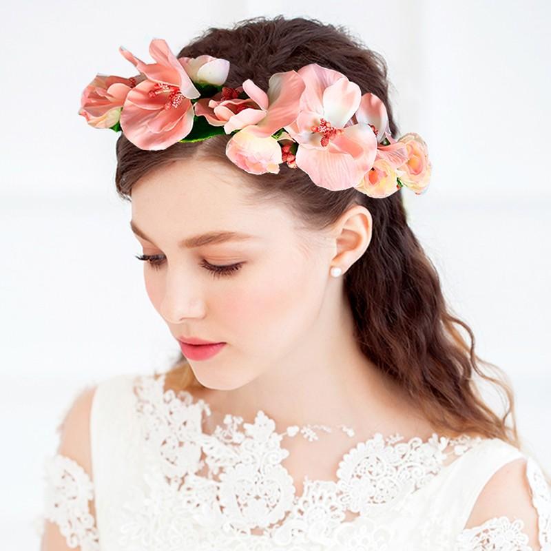ご確認用 ♡ ピンク サーモンピンク 白の 花かんむり 