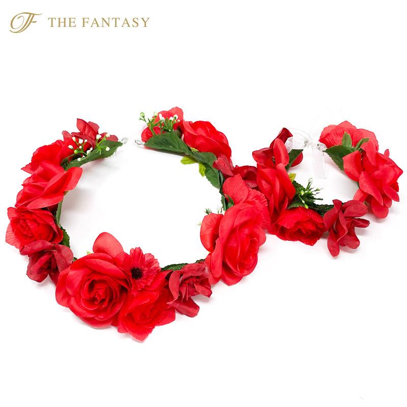 花かんむり 花冠 花かんむり 赤 バラ ヘッドドレス 髪飾り リストレット 2点セット ドレス花冠 Fhkanset08rd Fhkanset08rd The Fantasy 通販 Yahoo ショッピング