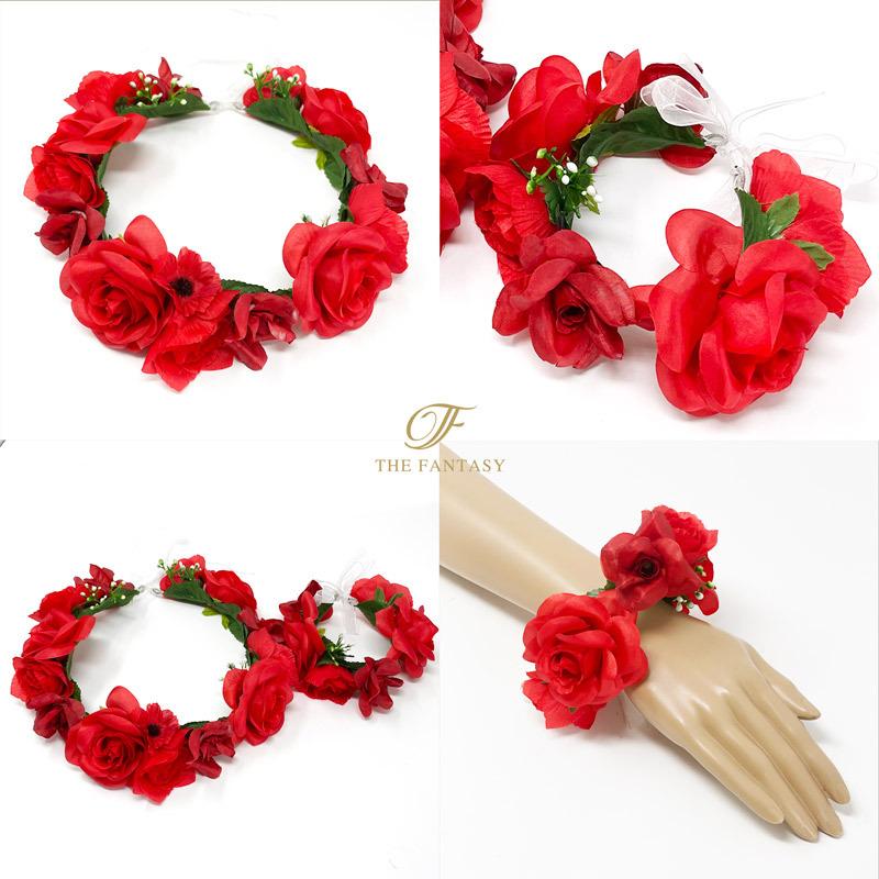 花かんむり 花冠 花かんむり 赤 バラ ヘッドドレス 髪飾り リストレット 2点セット ドレス花冠 Fhkanset08rd Fhkanset08rd The Fantasy 通販 Yahoo ショッピング