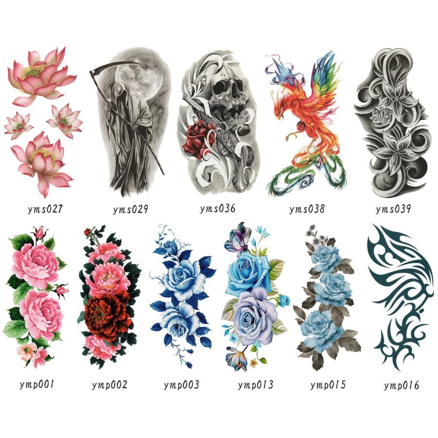 The Fantasy タトゥーシール 選べる６枚セット 薔薇 鯉 鳳凰 バーコード 花 超目玉 スカル Ymp S6 虎 死神