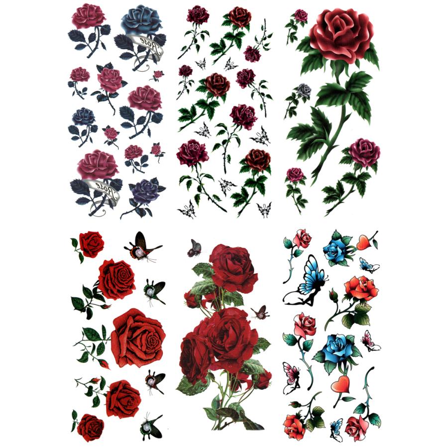 タトゥーシール 薔薇 花 バラ 蝶 6種6枚 Ymx6017 再販ご予約限定送料無料