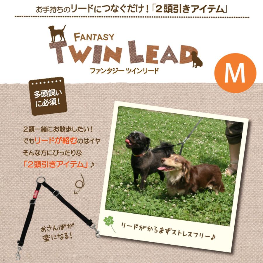 二頭匹リード 二頭引きリード 犬 リード おしゃれ 多頭飼いに便利！２頭引きアイテム ファンタジー ツインリード Ｍ 【ポスト投函可】 | FANTASY WORLD | 01