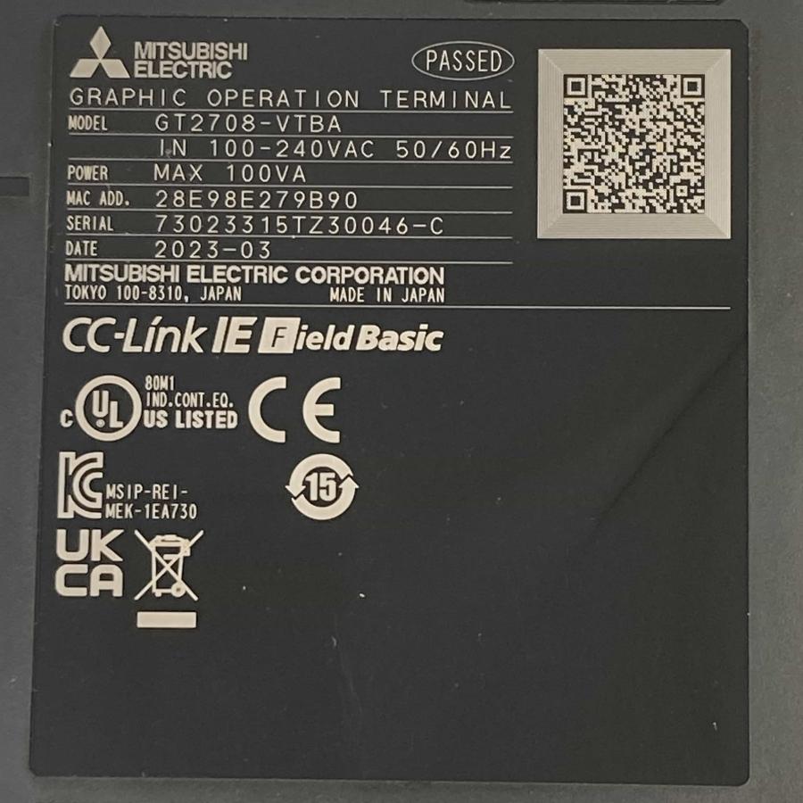 GT2708-VTBA 2023年製 グラフィックオペレーションターミナル GOT2000