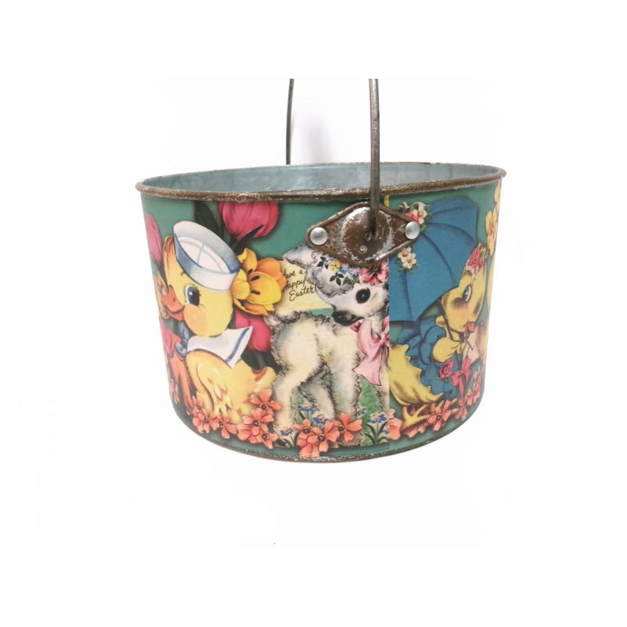 イースターバニー ブリキバケツ缶 スモールサイズ ヴィンテージスタイル うさぎ アート Happy Easter Bunny Tin Bucketの画像