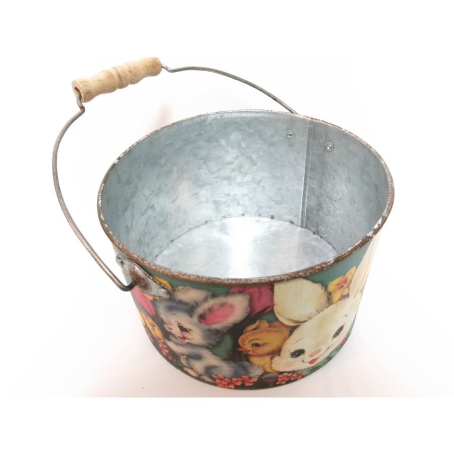 イースターバニー ブリキバケツ缶 スモールサイズ ヴィンテージスタイル うさぎ アート Happy Easter Bunny Tin Bucketの画像