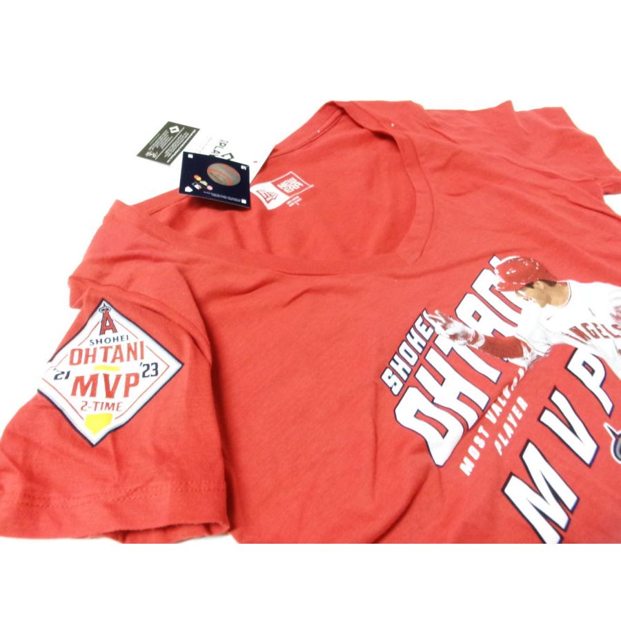 大谷翔平選手 2023年 MVP受賞記念 Tシャツ 赤 レディース Vネック S