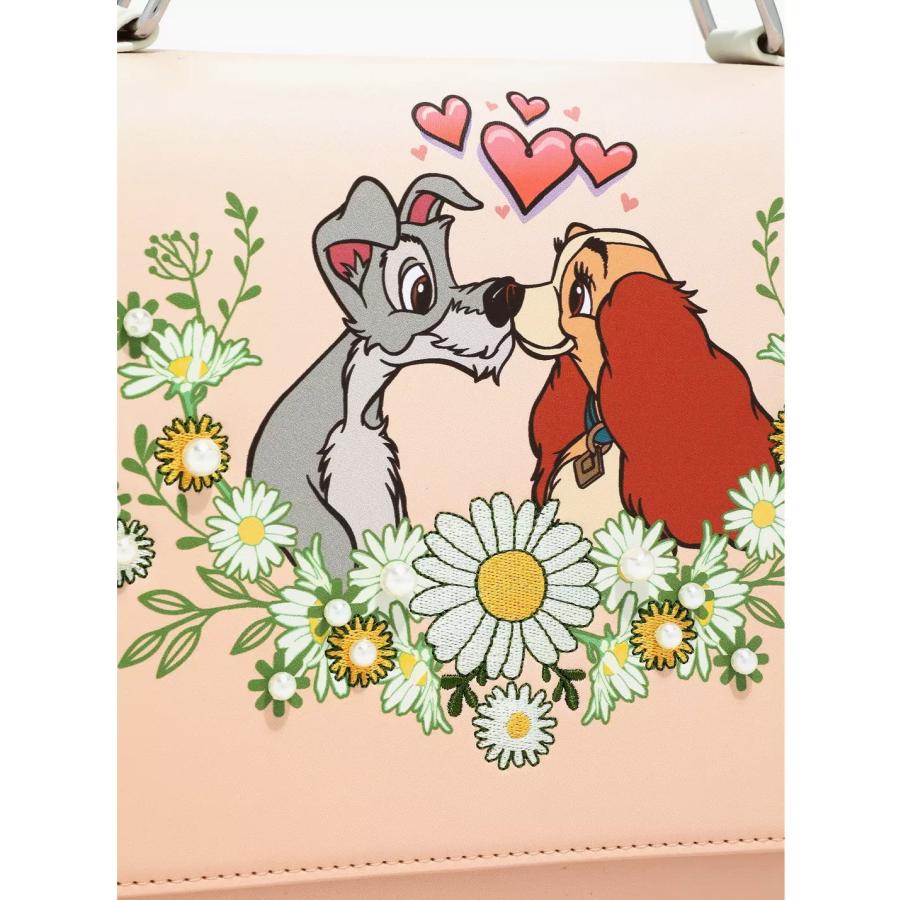 Loungefly わんわん物語 レディ&トランプ キス クロスボデー ハンドバッグ ラウンジフライ ディズニー Lady & Trump Kiss Floral Crossbody Bag｜far-out｜02