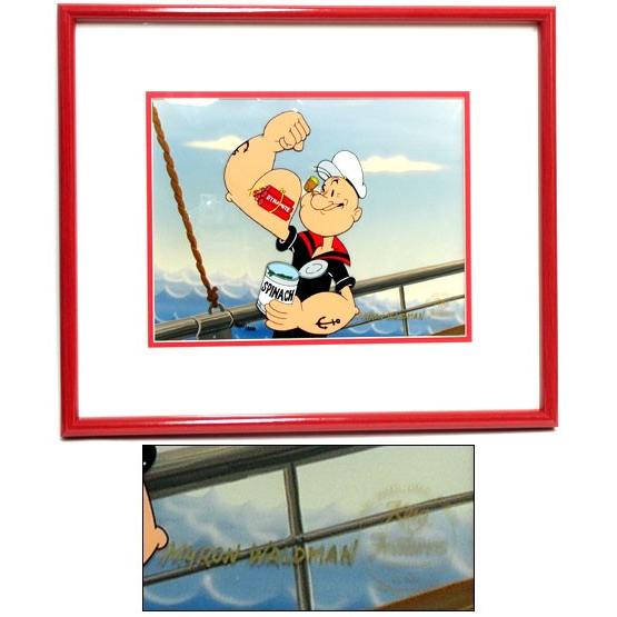 ポパイ ほうれん草を食べる ハンドペイントセル画 アート フレーム入り