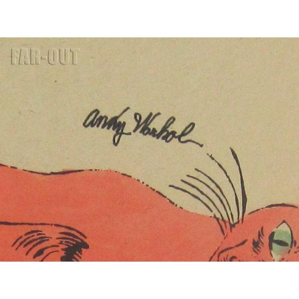 アンディ・ウォーホル プリポップ オリジナルアート サイン入り 猫 ネコのサム 正面 ピンクの彩色 Andy Warhol｜far-out｜02