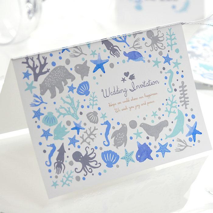 結婚式 招待状 アクアリウム 招待状完成品オーダー 印刷つき 完成品 Od I Aquarium 結婚式グッズ ギフトのお店 Farbe 通販 Yahoo ショッピング