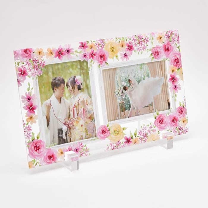 記念品 お祝い ギフト / 「お祝い工房」 メッセージ付きガラスフォトフレーム「ピンクフラワー」 |  | 02
