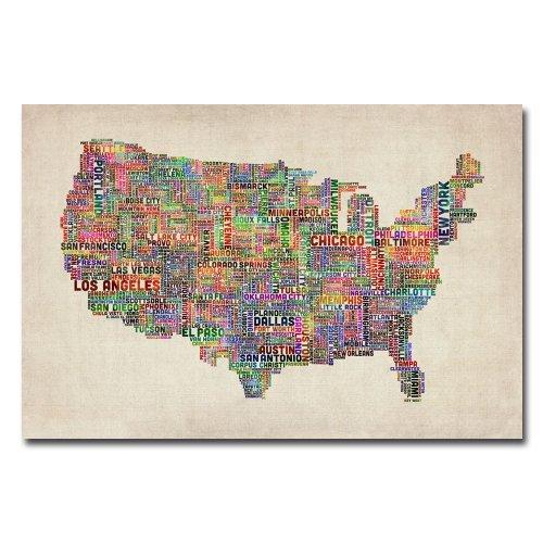 【国産】 Michael MT0076-C2232GG 32-Inch by 22 キャンバスウォールアート VI Map Text Cities US Art Fine TompsettによるTrademark レリーフ、アート