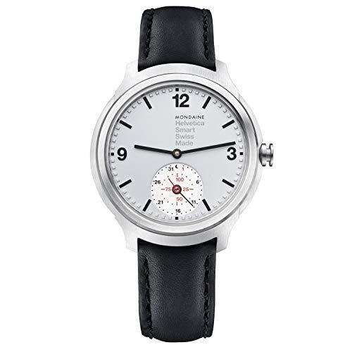 【日本産】 ヘルベティカ スマートウォッチ Mondaine No.1 シルバ シルバーステンレススチールケース ブラックレザーストラップ スイス製 (MH1B2S80LB) メンズ 腕時計 腕時計