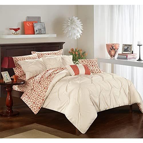 アウトレット通販店 シックホーム10 Piece Sabrinaピンチプリーツプリントリバーシブルcomplete King Bed In Aバッグ布団セットレンガwithシートセット キング King ブラウン Bed Cs1938 キング B01k8j4j5y ファーイーストインク 激安本物高評価