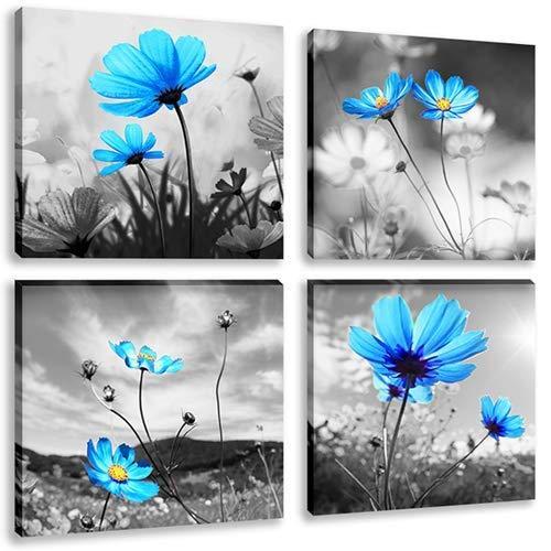 Web限定カラー モダンサロンテーマ 白黒 クジャクブルーの花瓶 花 抽象画 静物 キャンバス ウォールアート ホームデコレーション オブジェ 置き物 Panero Shop