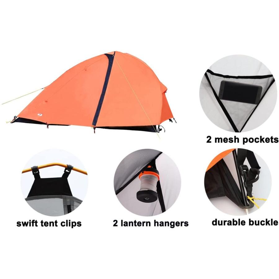 MIER 1~2人用 バックパッキングテント 自立型キャンプテント フットプリント 防水 簡単設置 3シーズン オレンジ｜fareastincjp｜02