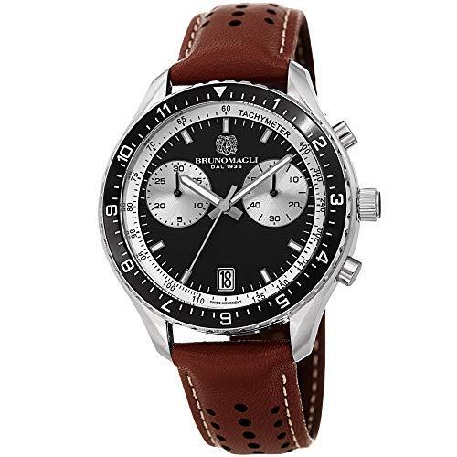 本物品質の Bruno Magli メンズ Marco 1081 スイス製クォーツ ブラックダイヤル イタリアンレザーベルト 腕時計 SATAケーブル