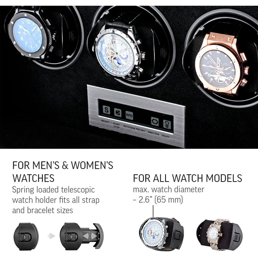 腕時計ワインダーボックス 自動巻き最大9個の自動巻き腕時計用 LEDケースバックライト LCDタッチスクリーンディスプレイ 収納コンパートメント付き すべて｜fareastincjp｜08