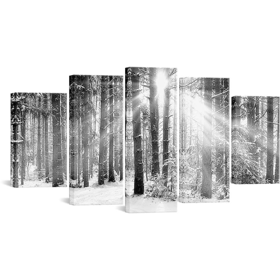 魅力的な ピクチャーウォールアート 5ピース Wall Nachic ラージ 内側に木 装飾 オフィス リビングルーム 絵画 風景 木 冬 自然 キャンバスアート 夕暮れ 森 白黒 レリーフ アート Wp Polestarcalendars Com