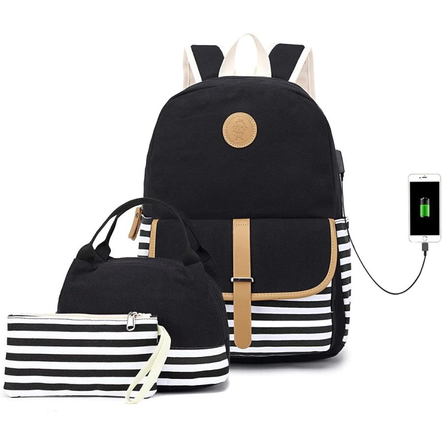 人気提案 Pawsky 鉛筆バッグ ランチバッグ ショルダーバッグ カットカレッジブックバッグセット 10代の女の子 女性向けスクールバックパック キャンバスバックパック バックパック ザック Populationmalawi Org