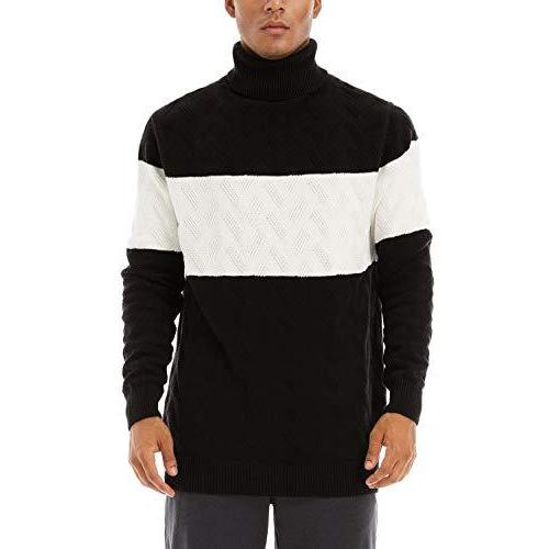 Crysully メンズ タートルネック 冬用 メンズ 保温 Us カラーブロック ゴルフ ニット プルオーバー サイズ ファー