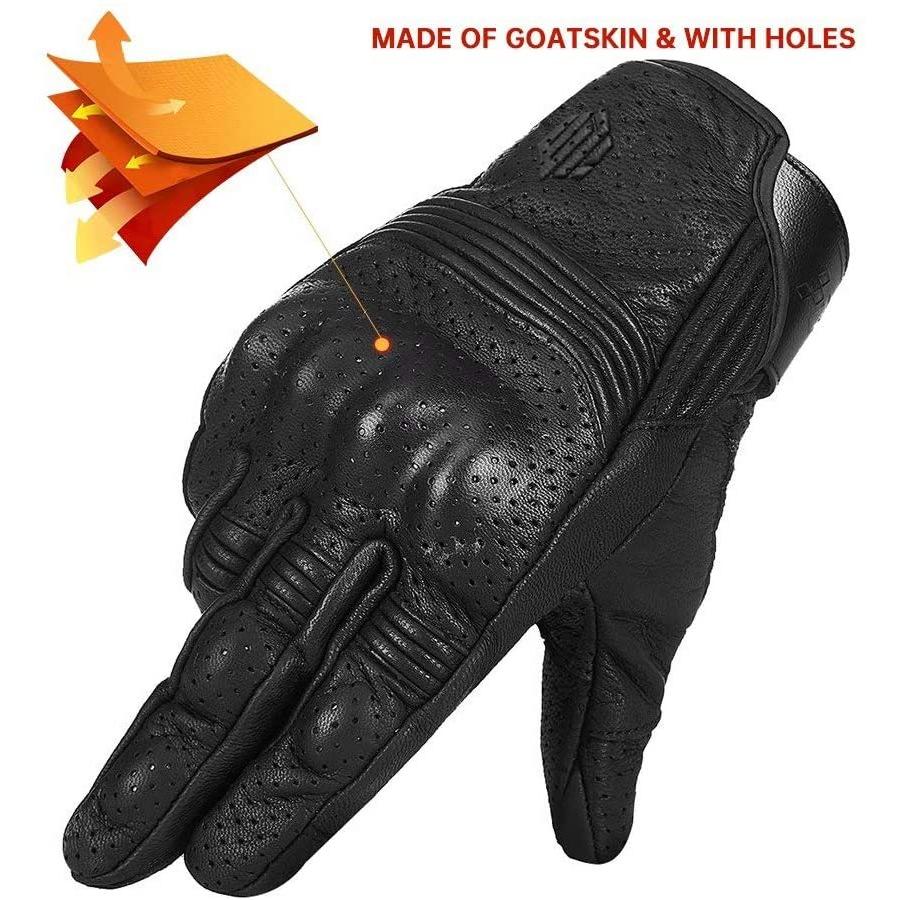 Motorbike Powersports Racing Gloves Touchscreen L, Black Perforated Auboa Goatskin Leather Motorcycle Gloves for Men Women 