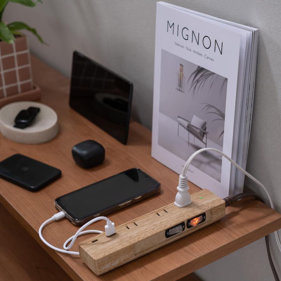 電源タップ おしゃれ PD30W 延長コード 安全 プレゼント ギフト お部屋づくり インテリア 旅行 USB Type-C 3個口 個別スイッチ 2m 急速充電 スマホ 木目調 Fargo | Fargo | 14