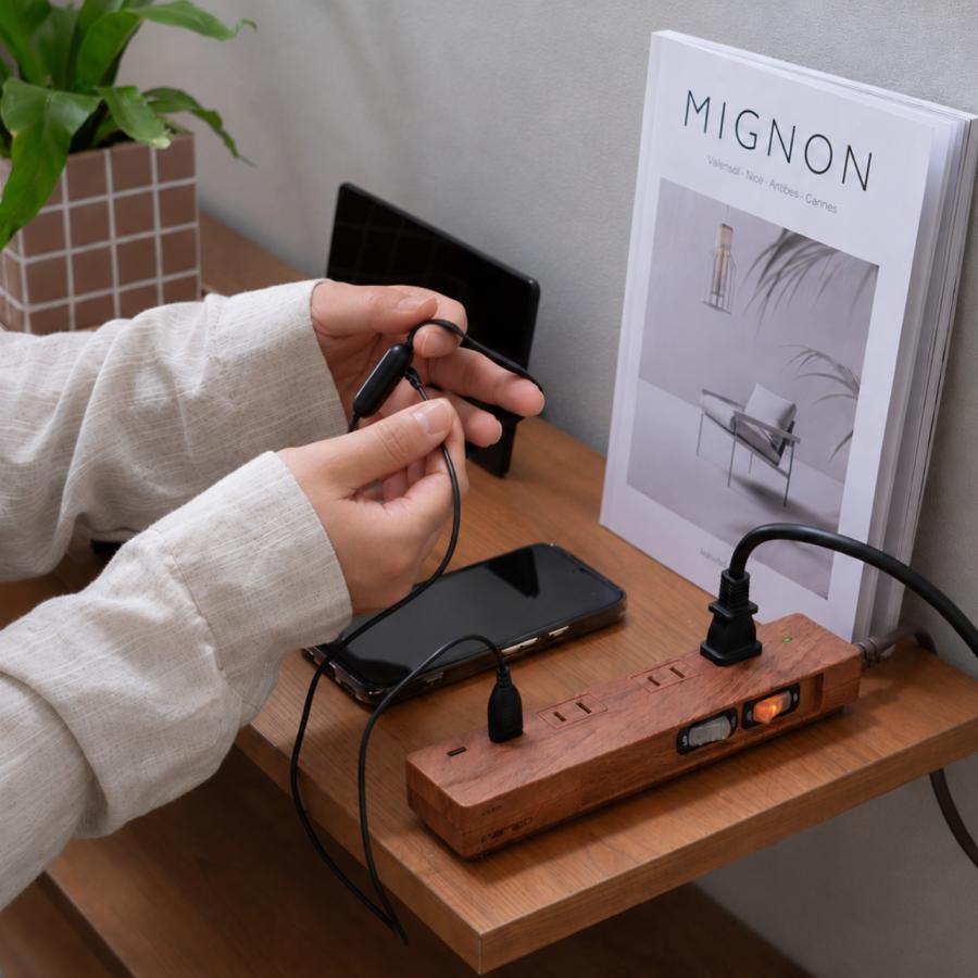 電源タップ おしゃれ PD30W 延長コード 安全 プレゼント ギフト お部屋づくり インテリア 旅行 USB Type-C 3個口 個別スイッチ 2m 急速充電 スマホ 木目調 Fargo | Fargo | 15