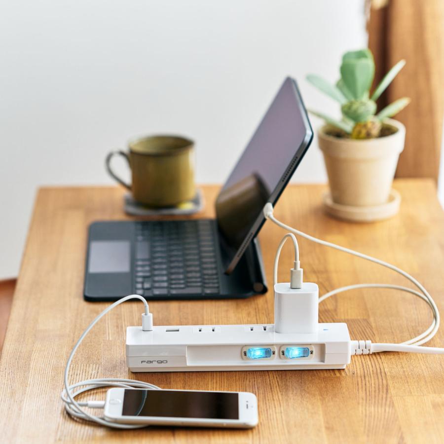 電源タップ おしゃれ PD30W 延長コード 安全 プレゼント ギフト お部屋づくり インテリア 旅行 USB Type-C 3個口 個別スイッチ 2m 急速充電 スマホ 木目調 Fargo | Fargo | 05