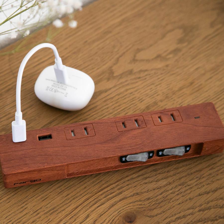 電源タップ おしゃれ PD30W 延長コード 安全 プレゼント ギフト お部屋づくり インテリア 旅行 USB Type-C 3個口 個別スイッチ 2m 急速充電 スマホ 木目調 Fargo | Fargo | 16