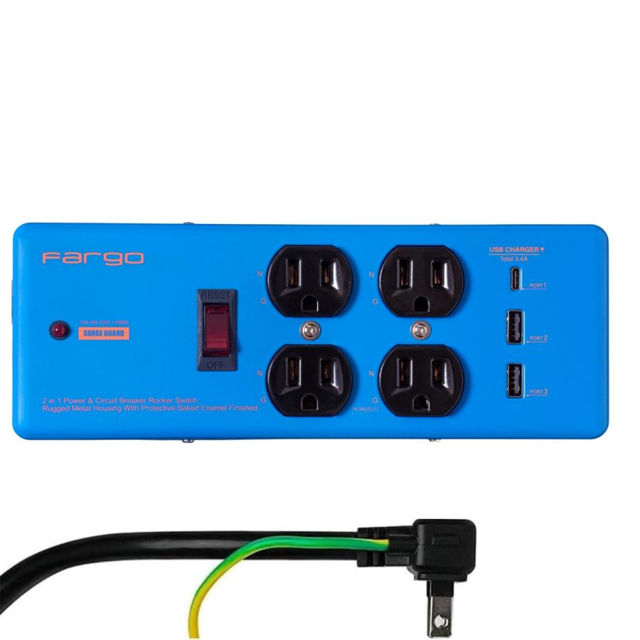 FARGO コンセント 3ピン プラグ 電源タップ 延長コード おしゃれ スチール イズカット 雷サージ 4個口 3.4A USB  TypeC TypeA 1.8m SALE |  | 21