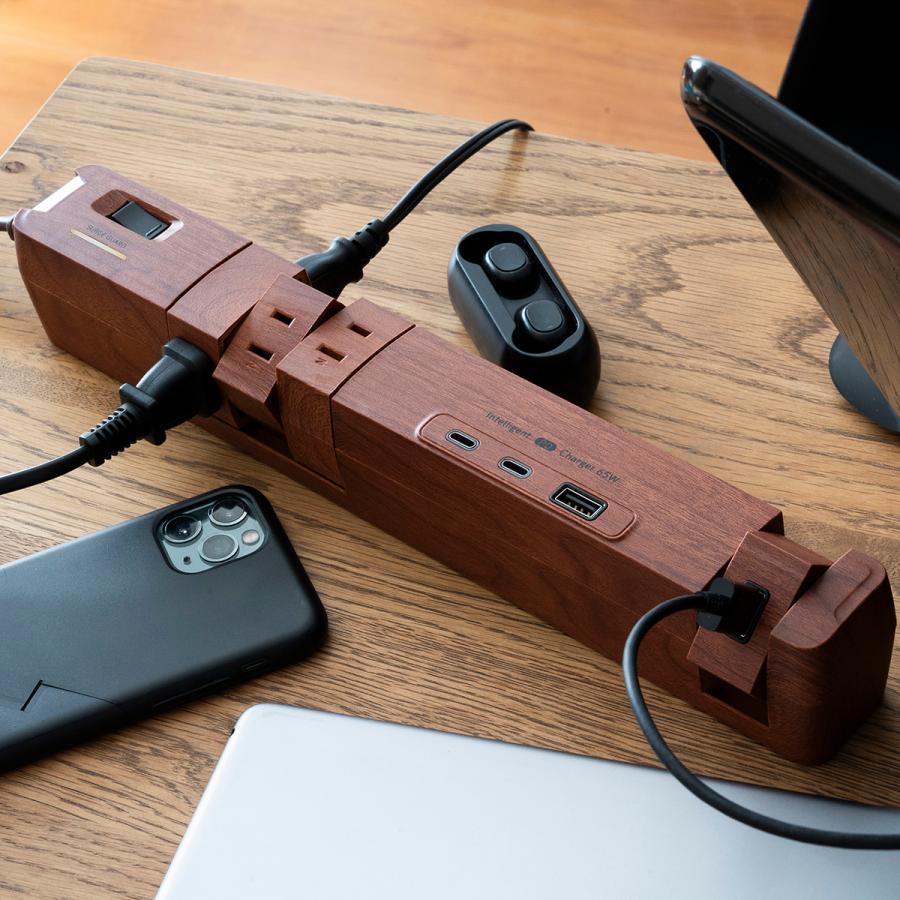 延長コード PD65W おしゃれ Type-C 電源タップ USB 回転 6個口 安全 プレゼント ギフト お部屋づくり インテリア 木目調 GaN搭載 便利 雷ガード タコ足 Fargo | Fargo | 20