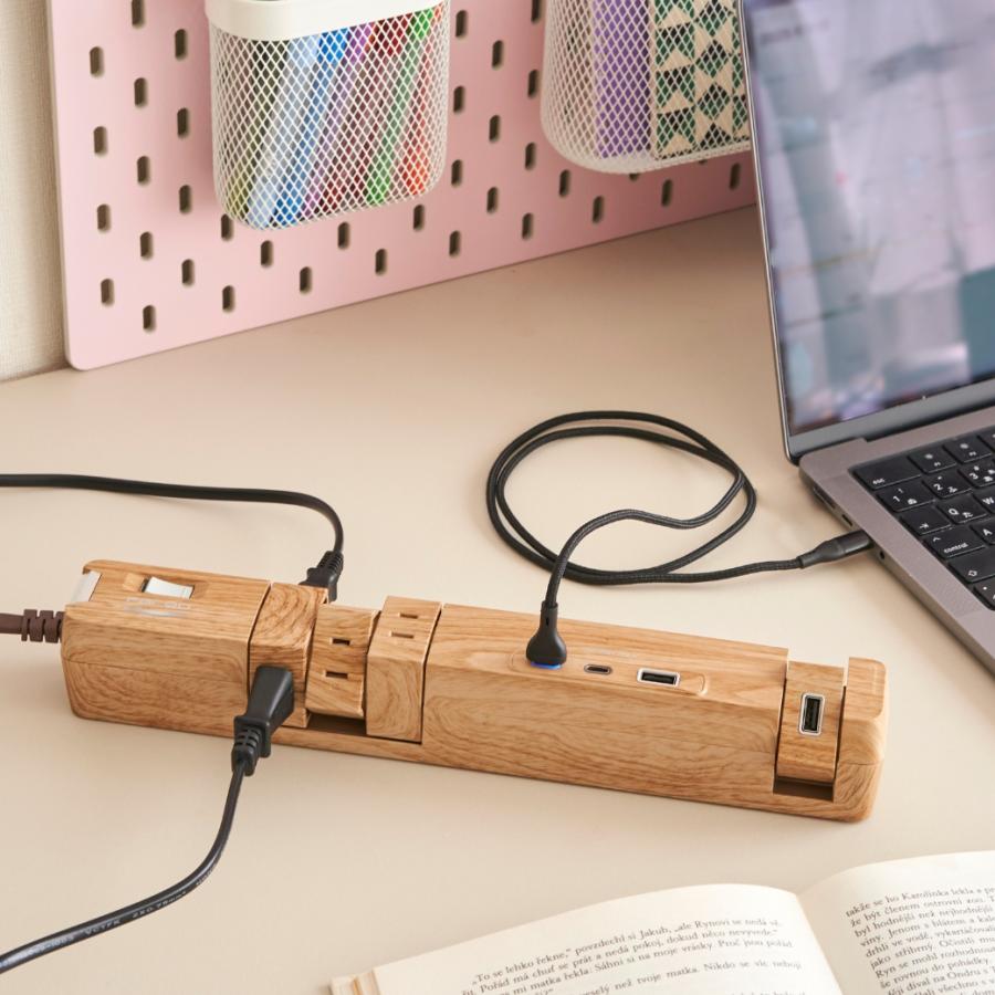 延長コード PD65W おしゃれ Type-C 電源タップ USB 回転 6個口 安全 プレゼント ギフト お部屋づくり インテリア 木目調 GaN搭載 便利 雷ガード タコ足 Fargo | Fargo | 16
