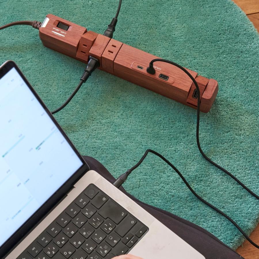 延長コード PD65W おしゃれ Type-C 電源タップ USB 回転 6個口 安全 プレゼント ギフト お部屋づくり インテリア 木目調 GaN搭載 便利 雷ガード タコ足 Fargo | Fargo | 13