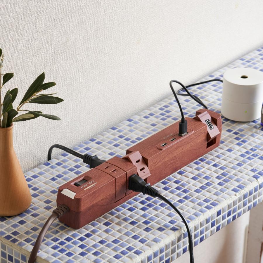 延長コード PD65W おしゃれ Type-C 電源タップ USB 回転 6個口 安全 プレゼント ギフト お部屋づくり インテリア 木目調 GaN搭載 便利 雷ガード タコ足 Fargo | Fargo | 15