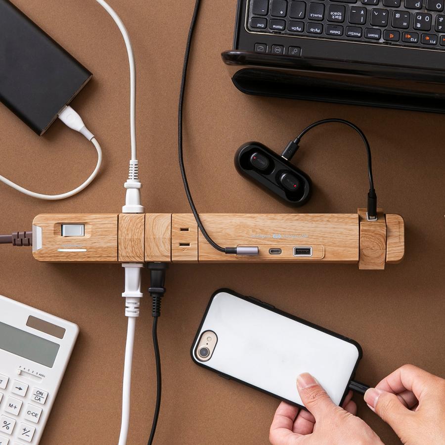 延長コード PD65W おしゃれ Type-C 電源タップ USB 回転 6個口 安全 プレゼント ギフト お部屋づくり インテリア 木目調 GaN搭載 便利 雷ガード タコ足 Fargo | Fargo | 10