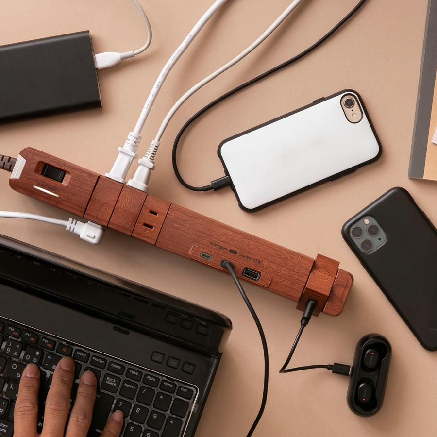延長コード PD65W おしゃれ Type-C 電源タップ USB 回転 6個口 安全 プレゼント ギフト お部屋づくり インテリア 木目調 GaN搭載 便利 雷ガード タコ足 Fargo | Fargo | 12
