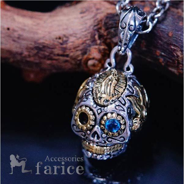 スカル 髑髏 聖母 マリア 鳩 ブルージルコニア シルバー925 ペンダント