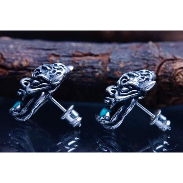 シルバーアクセサリー スタッド ピアス デビル 悪魔 鬼 牙 天然石