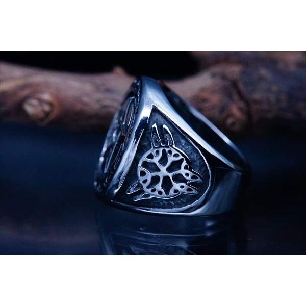 五芒星(ペンタグラムスター)立体彫り・サークル型デザイン メンズ